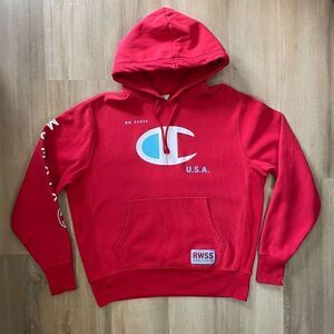 Vintage Champion Reverse Weave Heavyweight Red Sweatshirt Hoodie Size Large RWSS